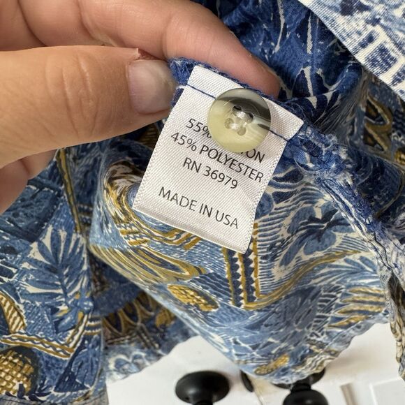 Go Barefoot Hawaiian Shirt Popover Reverse Floral Print Short Sleeve Cotton Med - Picture 7 of 11